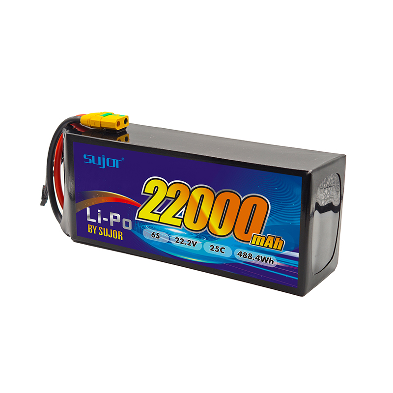 SUJOR 6s1p 22.2V 22000mAh 25C Lipo High Rate Drone Battery Pack
