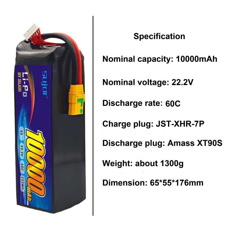 SUJOR 22.2V 6s1p 10000mAh 60C UAV Power Battery