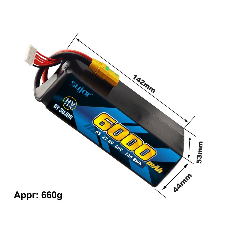 SUJOR 6s1p 22.8V 6000mAh 60C Unmanned Aerial Vehicle Battery