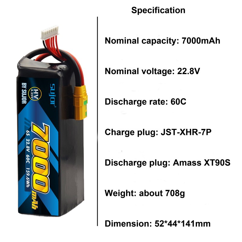 SUJOR 6s 22.8V 7000mAh HV Lipo UAV Drone Battery