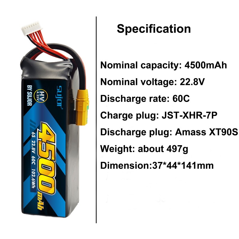 SUJOR 6s1p 4500mAh 22.8V 60C Drone Lipo Battery