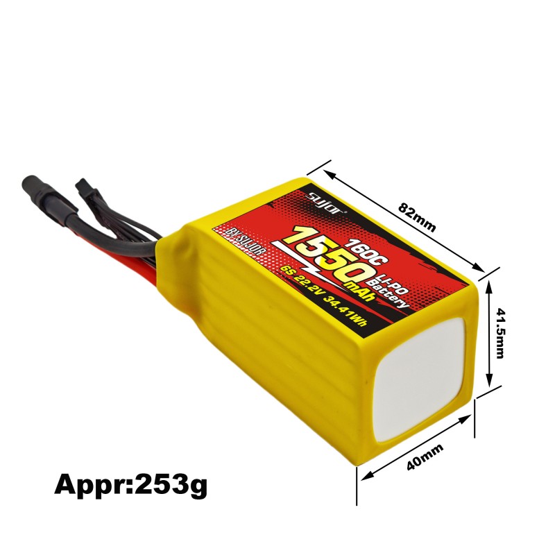 SUJOR 22.2V 6s1p 1550mAh 160C FPV Drone Battery