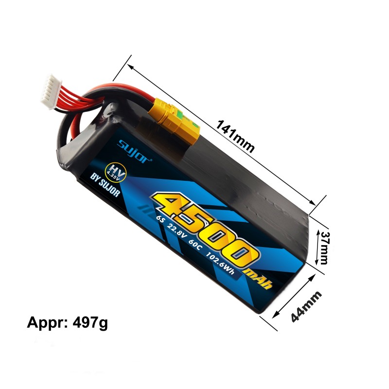 SUJOR 6s1p 4500mAh 22.8V 60C Drone Lipo Battery