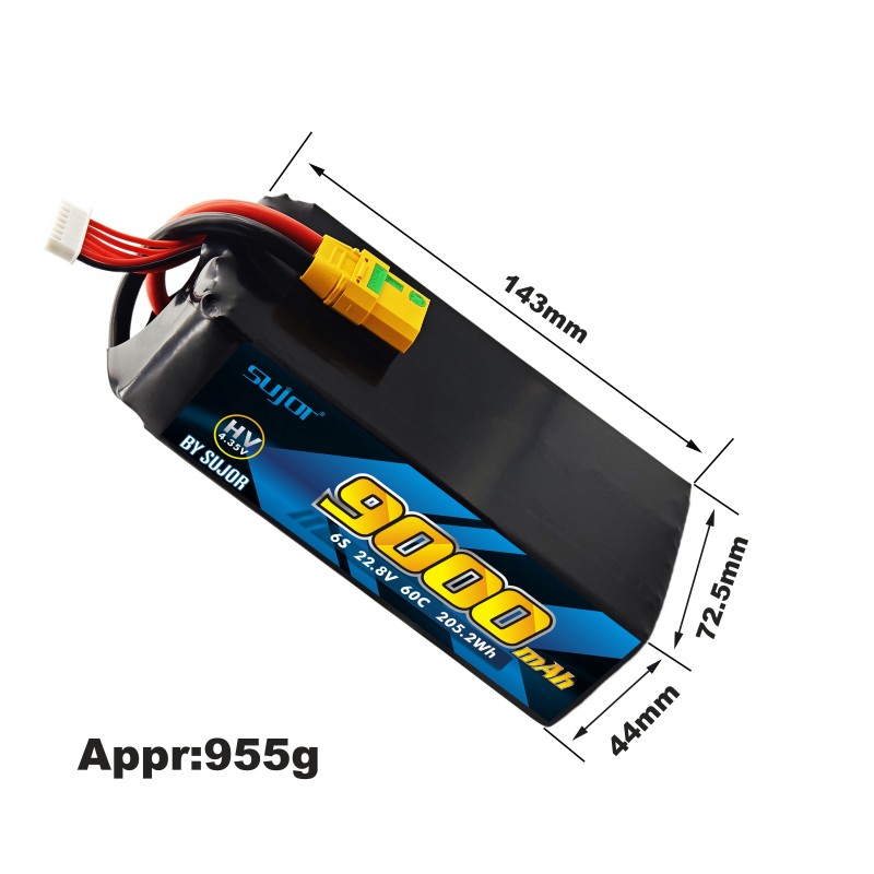 SUJOR 6s1p 9000mAh 22.8V 60C Lipo Smart Drone Battery