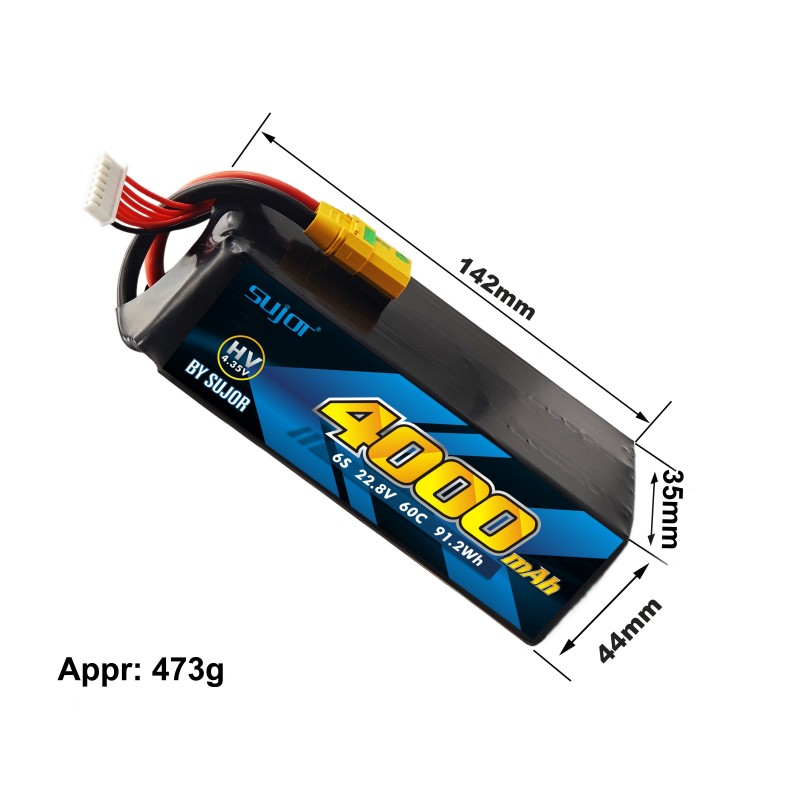 SUJOR 22.8V 6s1p 4000mAh 60C UAV Drone Battery